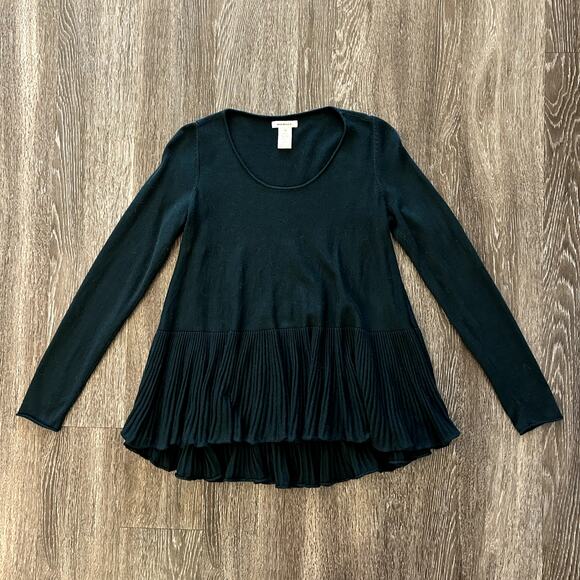 Max Studio Forest Green Peplum Knit Sweater Sz Medium Long Sleeve Flowy Top GUC - Picture 5 of 8